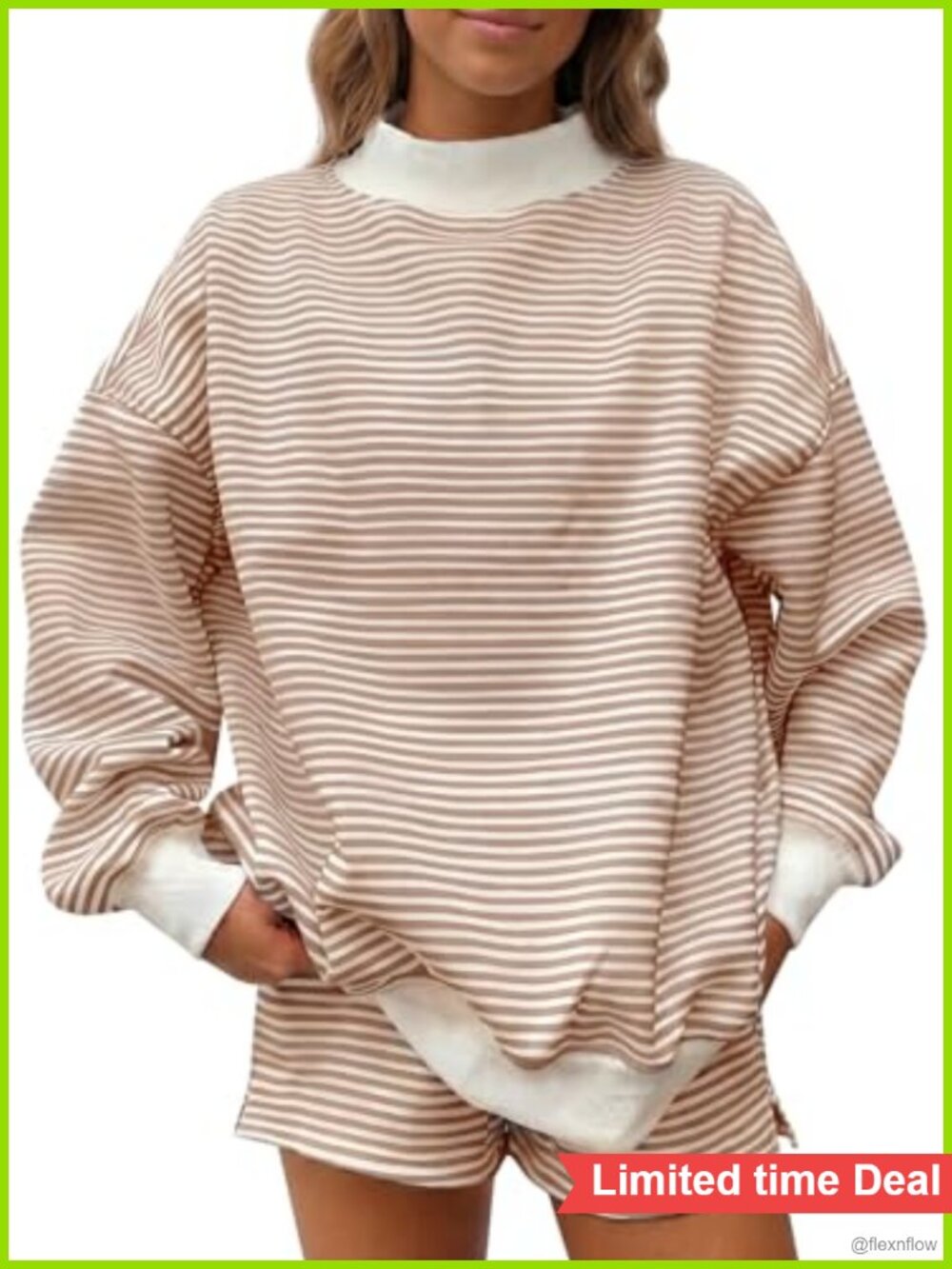 Fisoew Womens Striped 2 Piece Matching Sets Mock Neck Workout Lounge Outfit